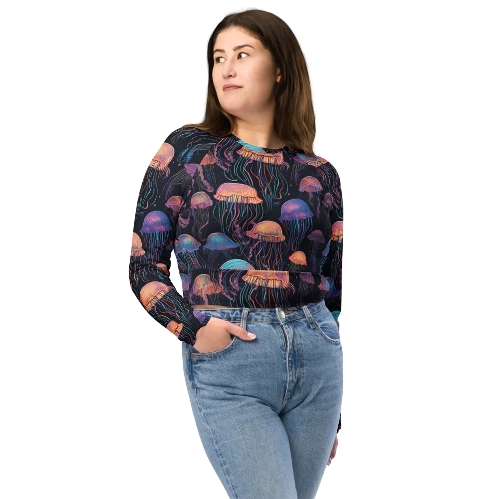 Luminous Medusa on Long Sleeve Crop Top — Front