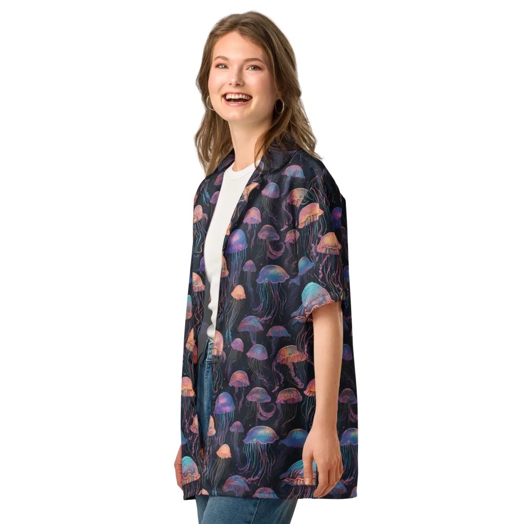 Luminous Medusa on Button Shirt — Left Front