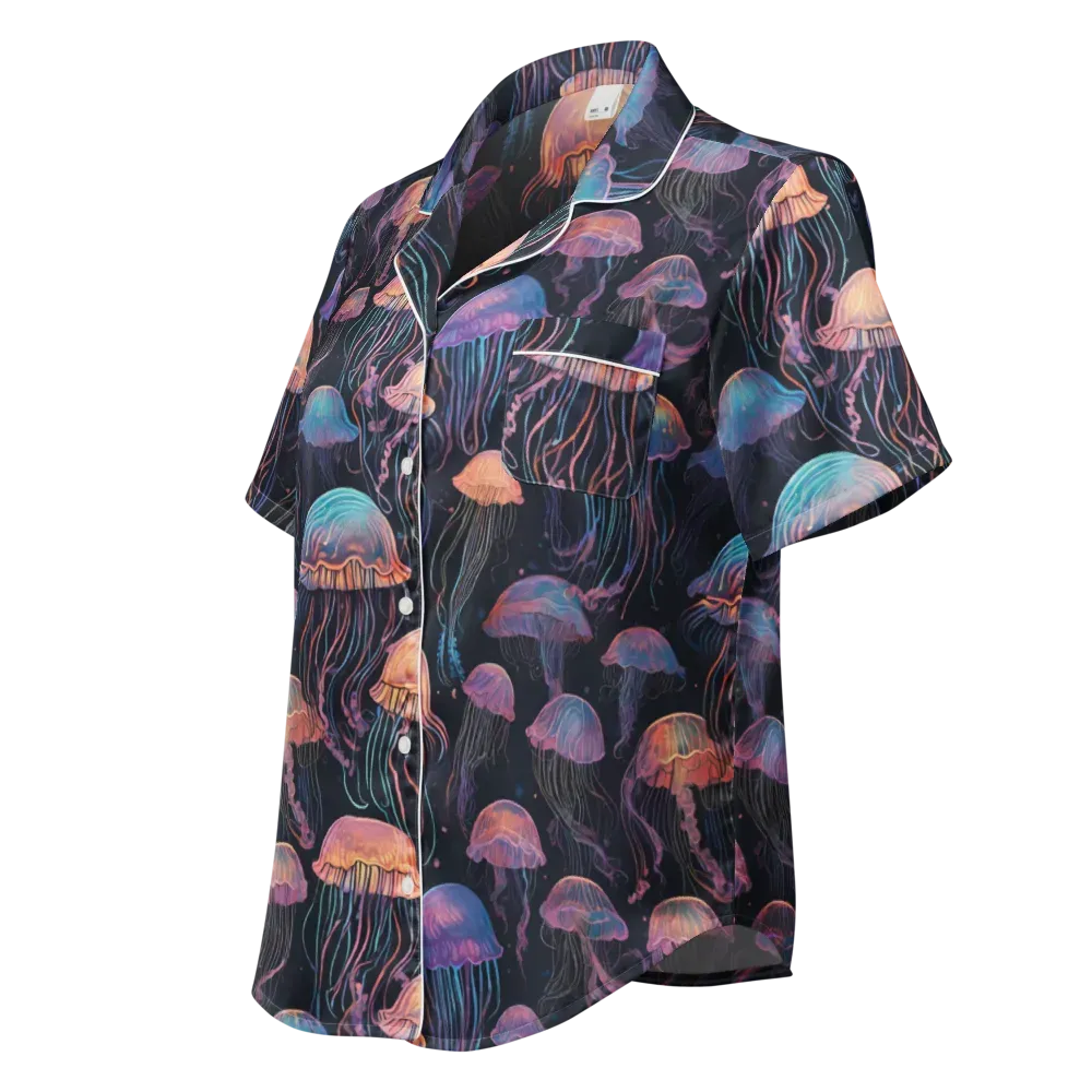Luminous Medusa on Women's Short Sleeve Pajama Top — Left Front
