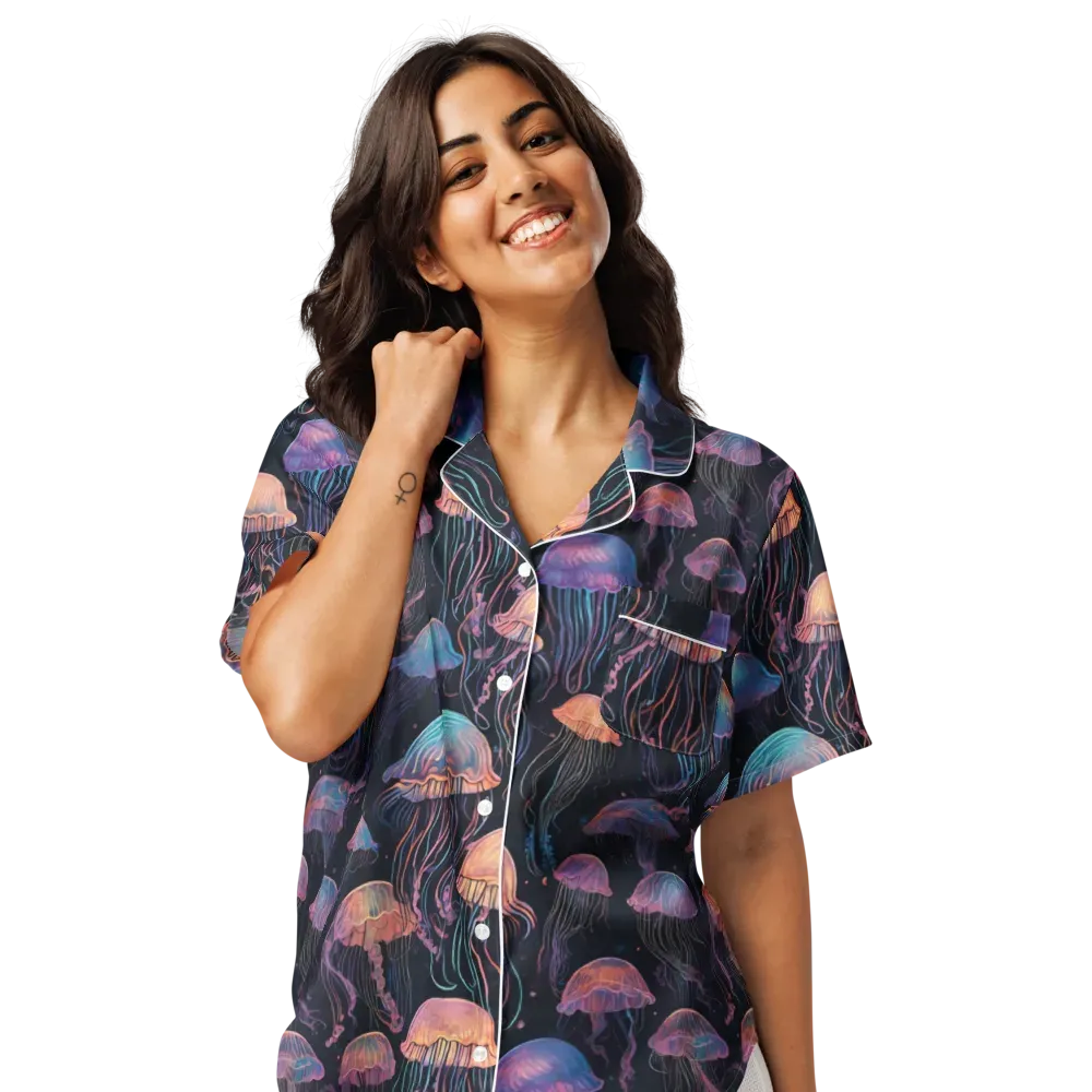 Luminous Medusa on Women's Short Sleeve Pajama Top — Front
