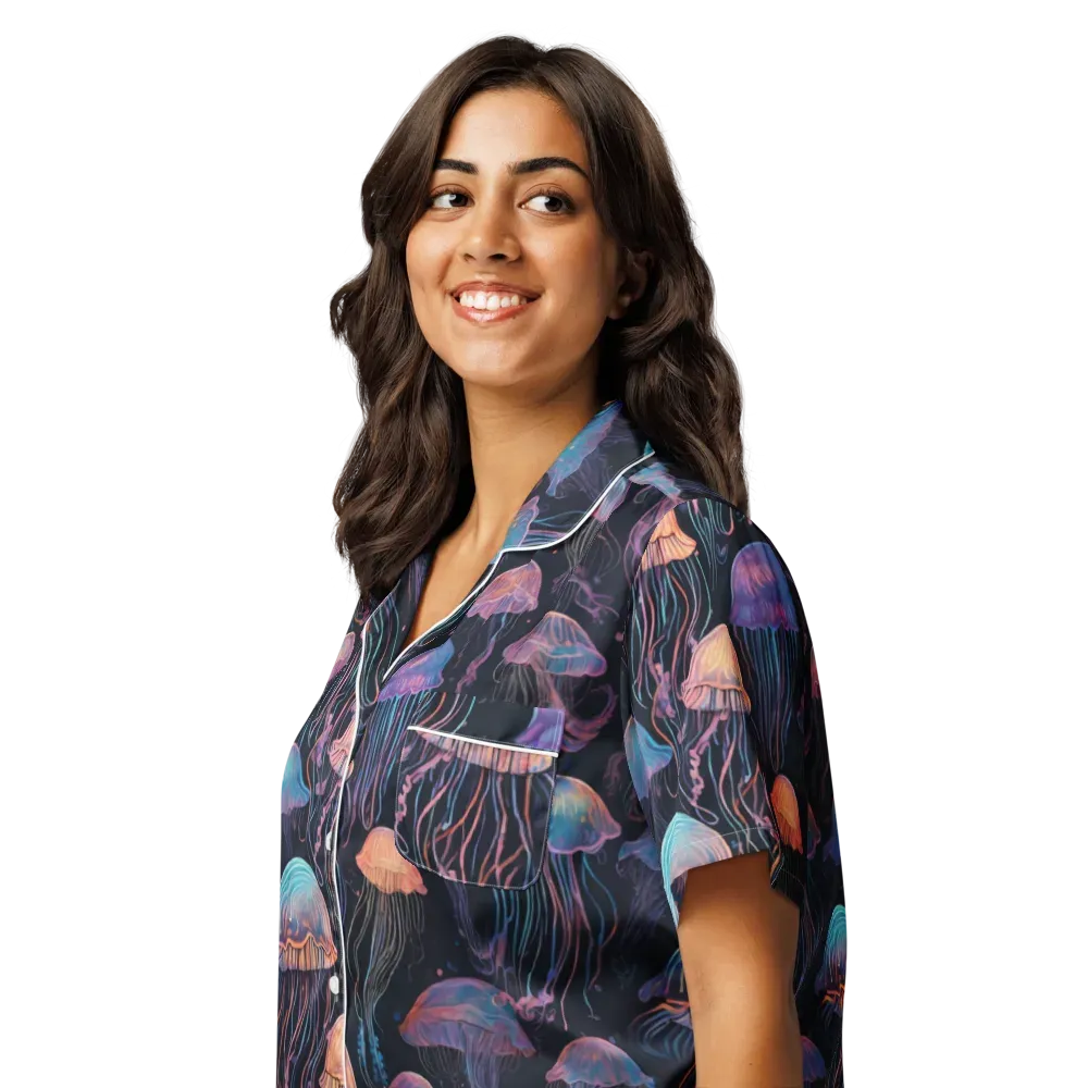 Luminous Medusa on Women's Short Sleeve Pajama Top — Left Front