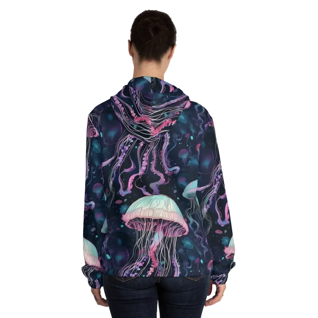 Moonlit Medusa on Women's Full-Zip Hoodie — Back On Person