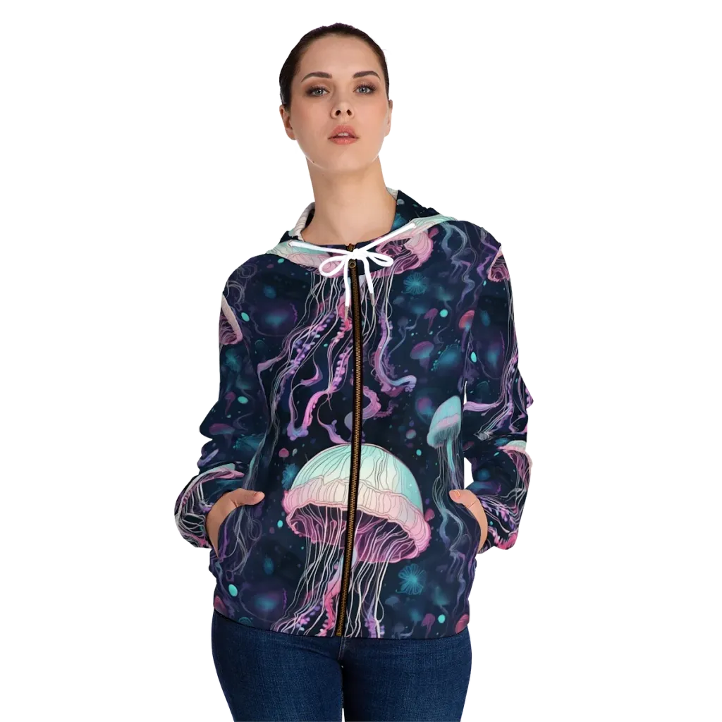 Moonlit Medusa on Women's Full-Zip Hoodie — Front On Person
