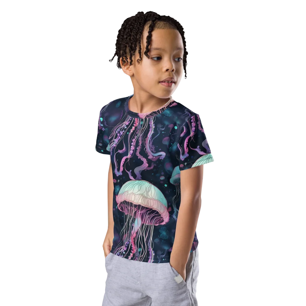 Moonlit Medusa on Kids Crew Neck T-Shirt — Left Front