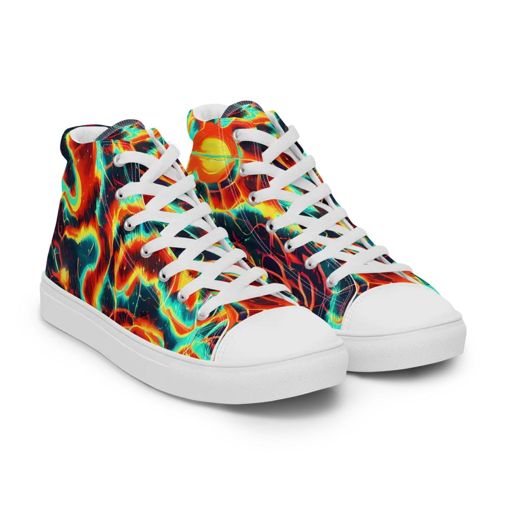Prismatic Eruption on Men's High Top Canvas Shoes — Right Front