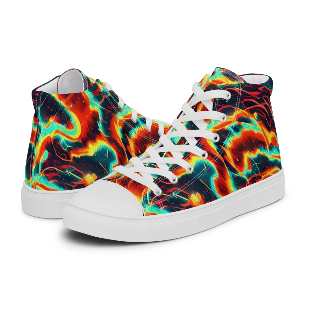 Prismatic Eruption on Men's High Top Canvas Shoes — Left