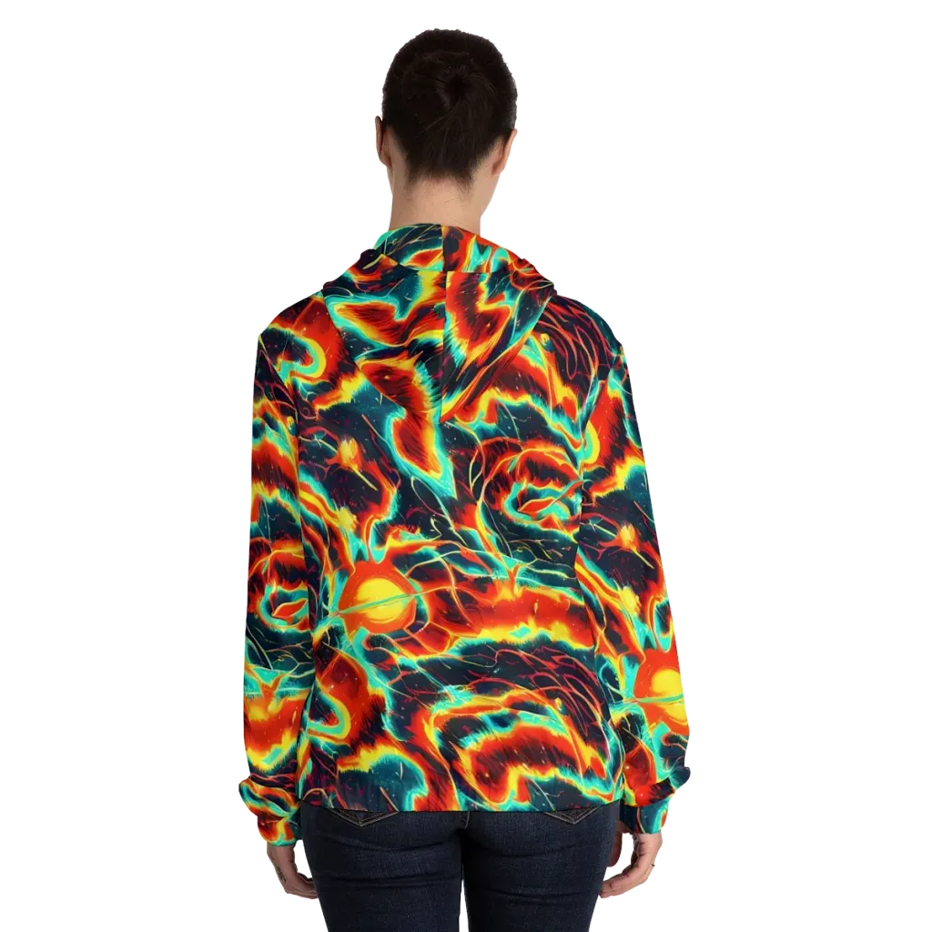 Prismatic Eruption on Women's Full-Zip Hoodie — Back On Person