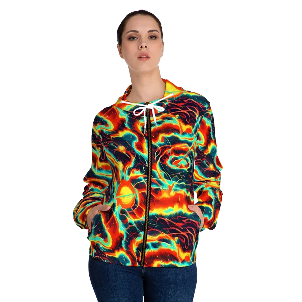 Prismatic Eruption on Women's Full-Zip Hoodie — Front On Person