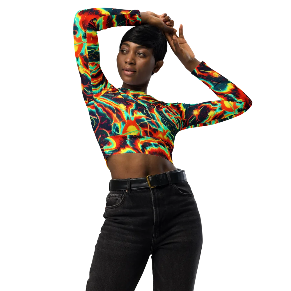 Prismatic Eruption on Long Sleeve Crop Top — Front