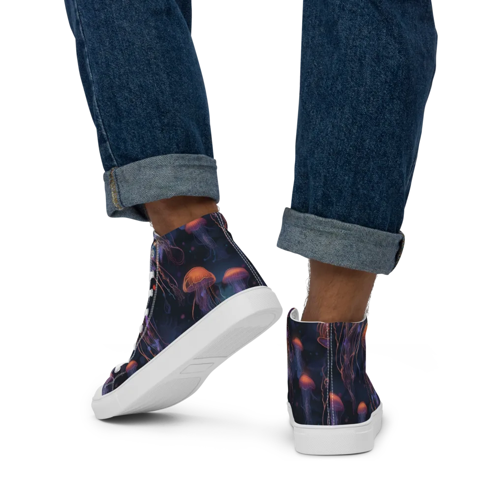 Luminous Undertow on Men's High Top Canvas Shoes — Back