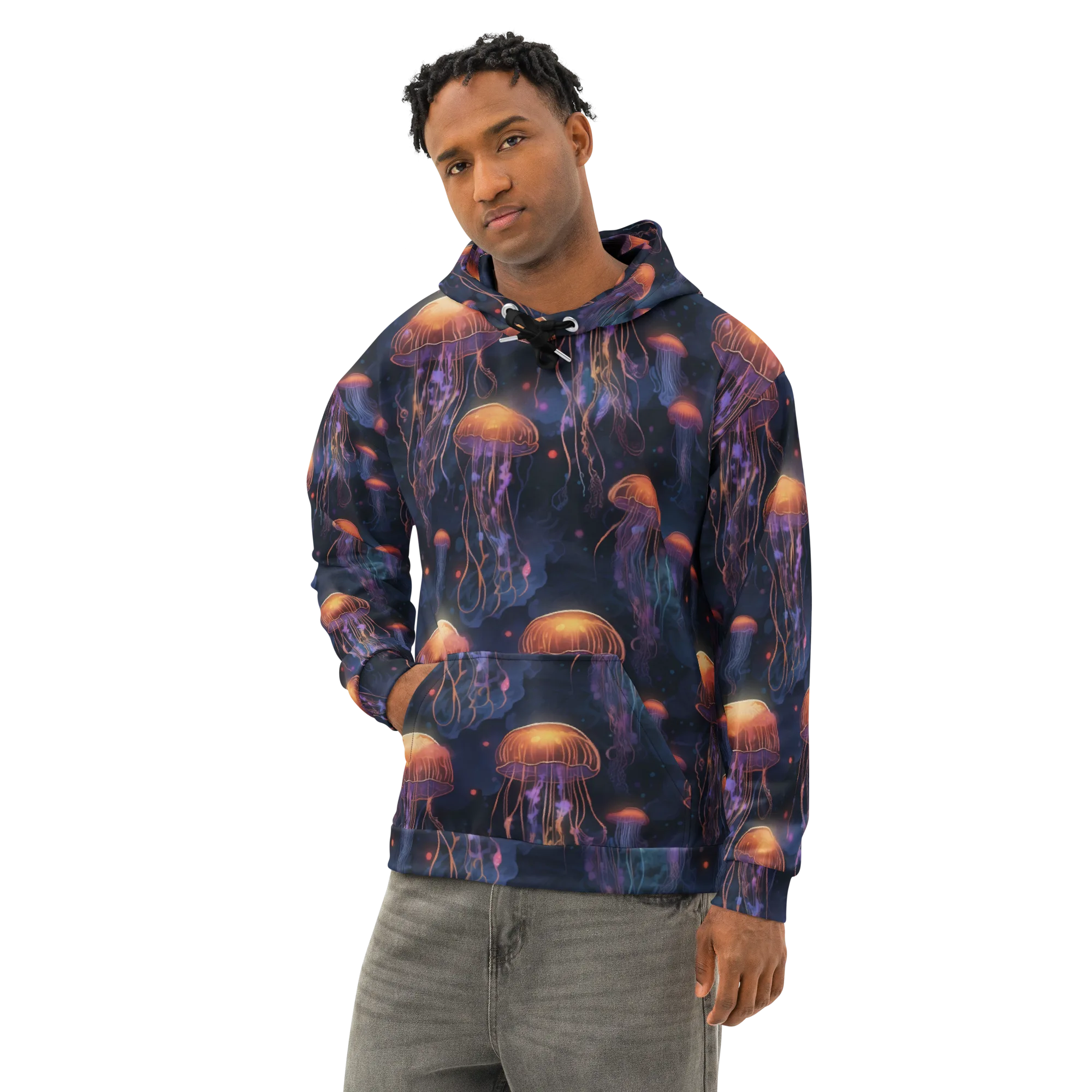 Luminous Undertow on Cotton Hoodie — Left Front
