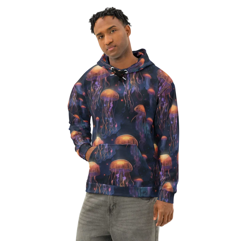 Luminous Undertow on Cotton Hoodie — Left Front