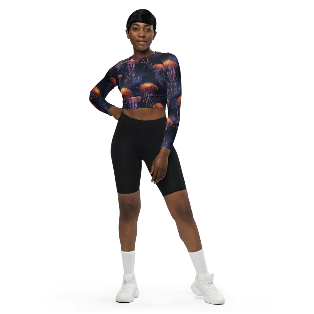Luminous Undertow on Long Sleeve Crop Top — Front