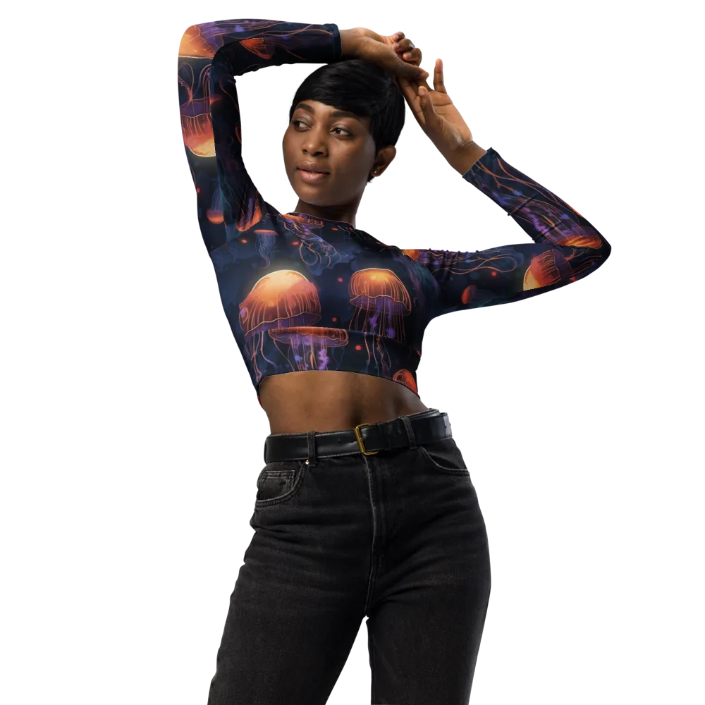 Luminous Undertow on Long Sleeve Crop Top — Front