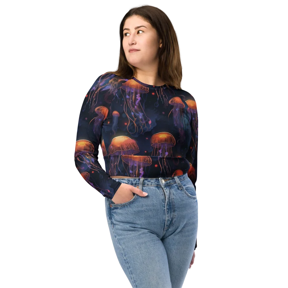 Luminous Undertow on Long Sleeve Crop Top — Front