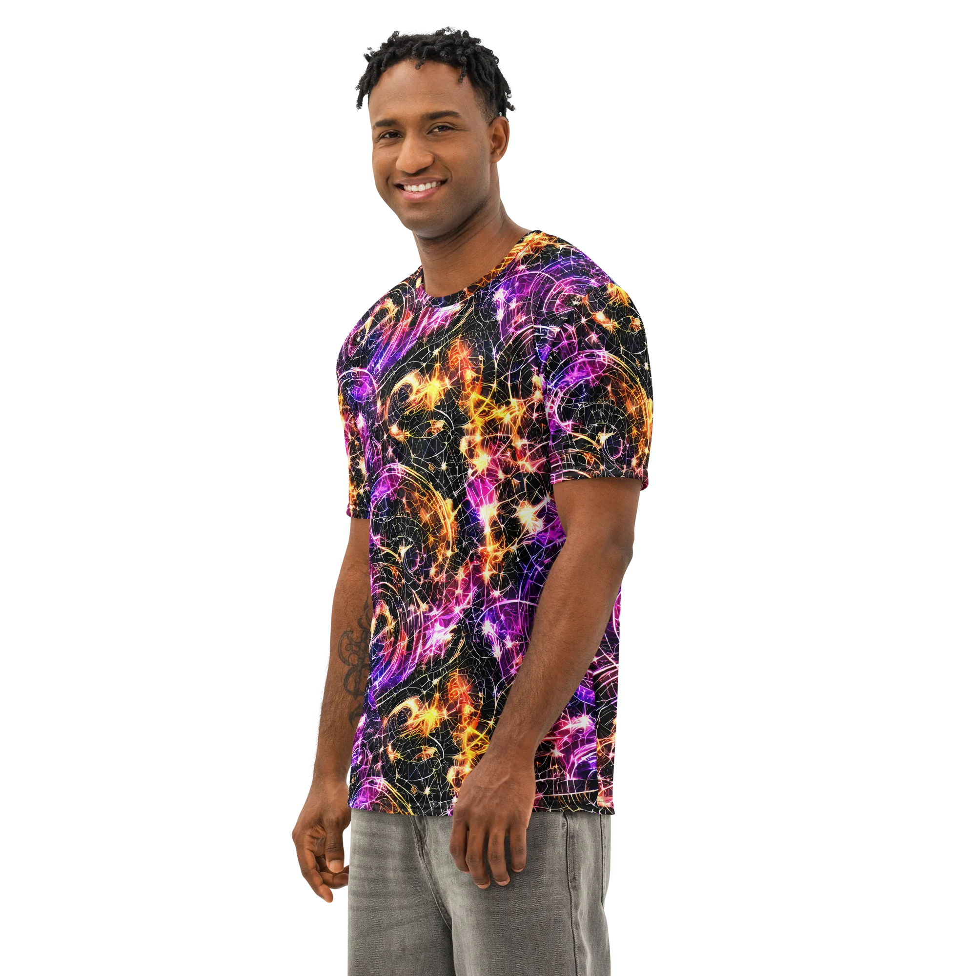 Ember Network on Men's Cotton Crew Neck T-Shirt — Left Front