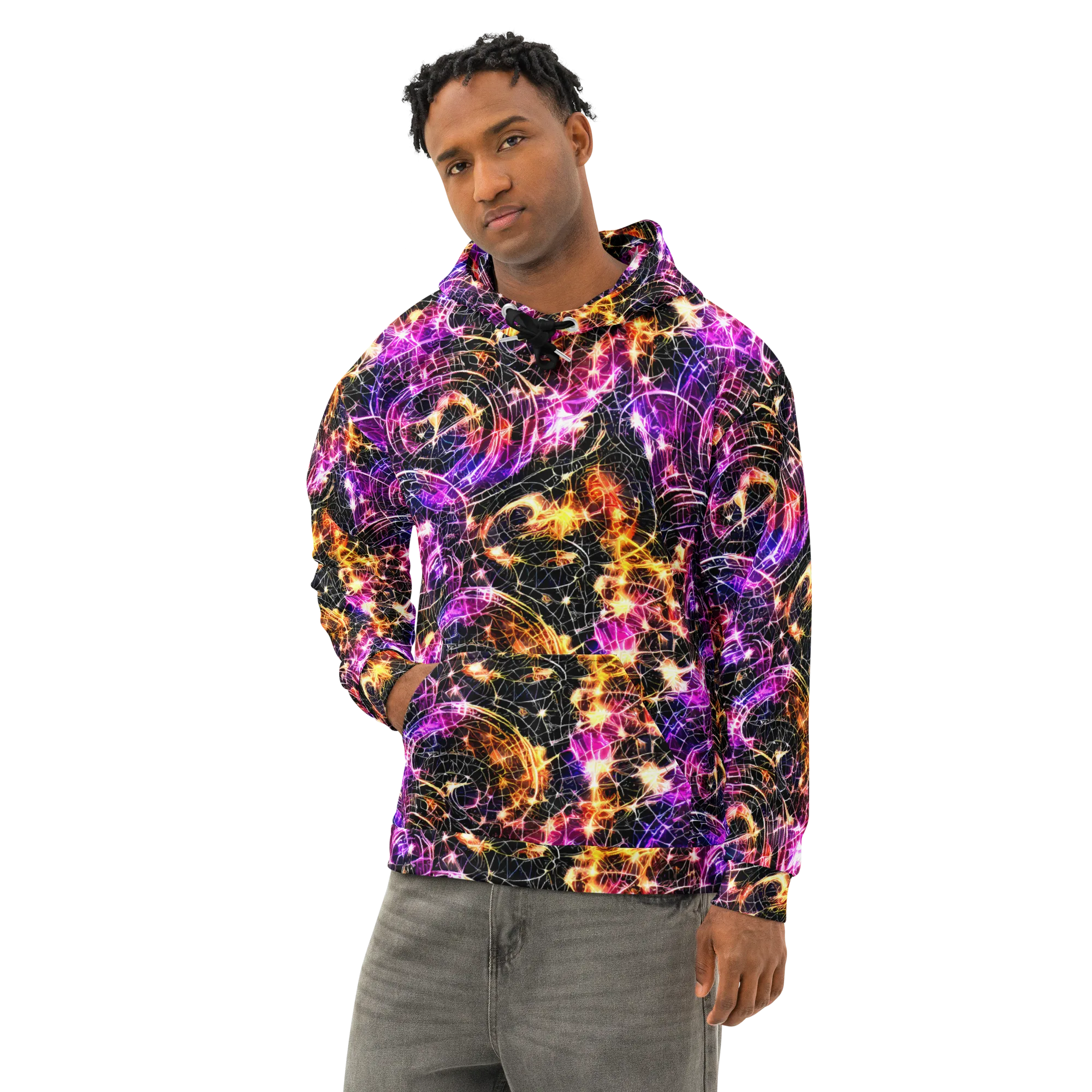 Ember Network on Cotton Hoodie — Left Front