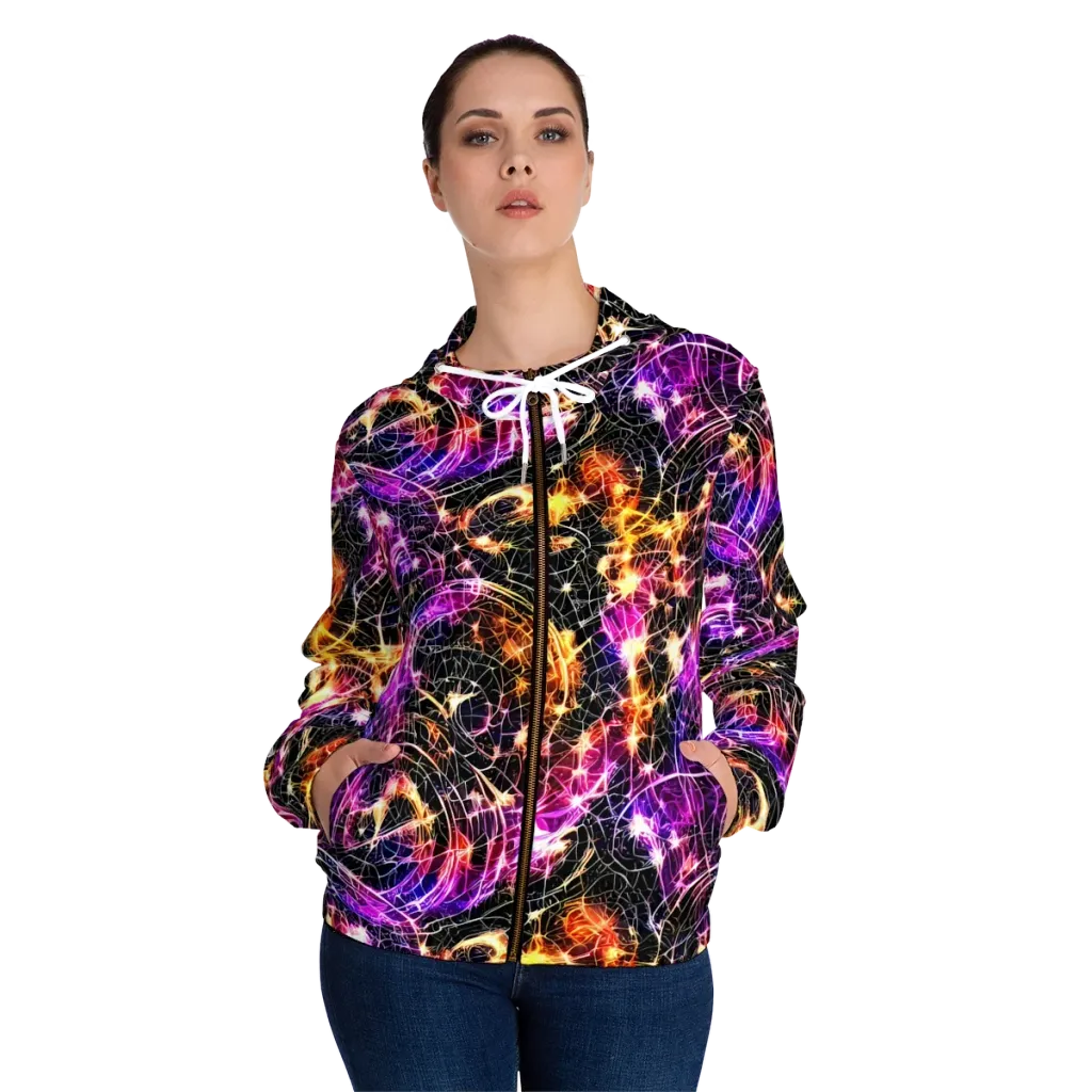Ember Network on Women's Full-Zip Hoodie — Front On Person