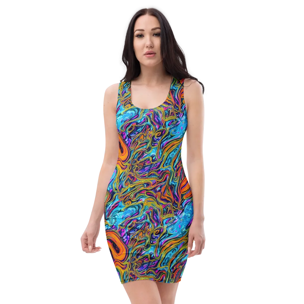 Vivid Gyre on Bodycon Dress — Front