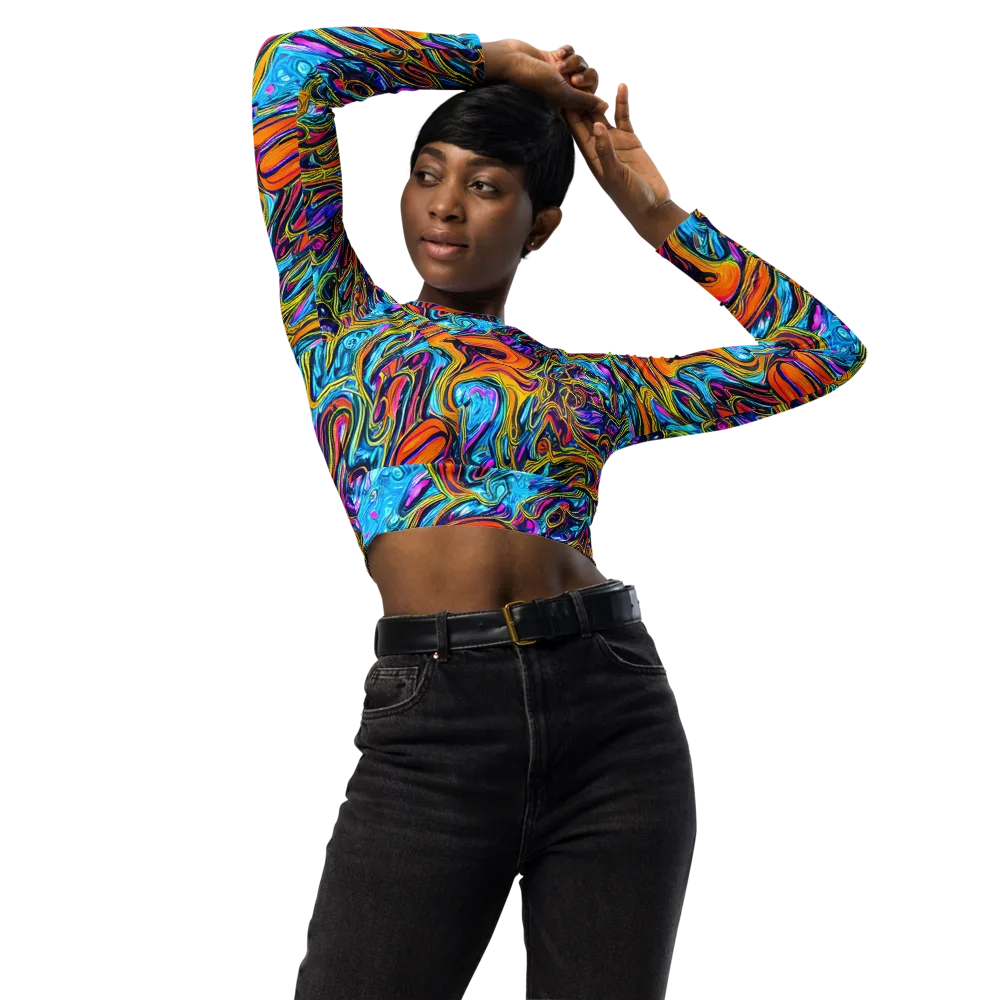 Vivid Gyre on Long Sleeve Crop Top — Front