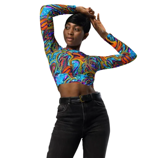 Vivid Gyre on a Long Sleeve Crop Top