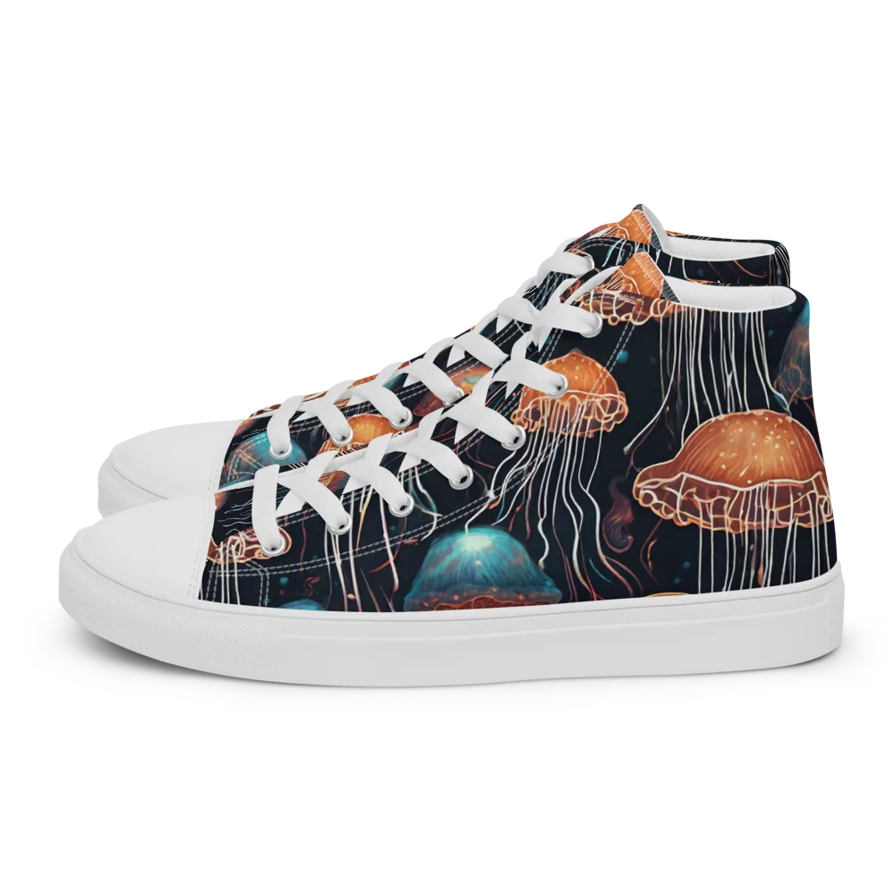 Ocean After Dark on Men's High Top Canvas Shoes — Left