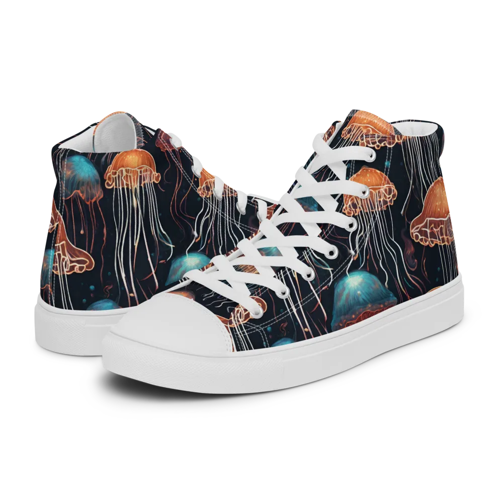 Ocean After Dark on Men's High Top Canvas Shoes — Left
