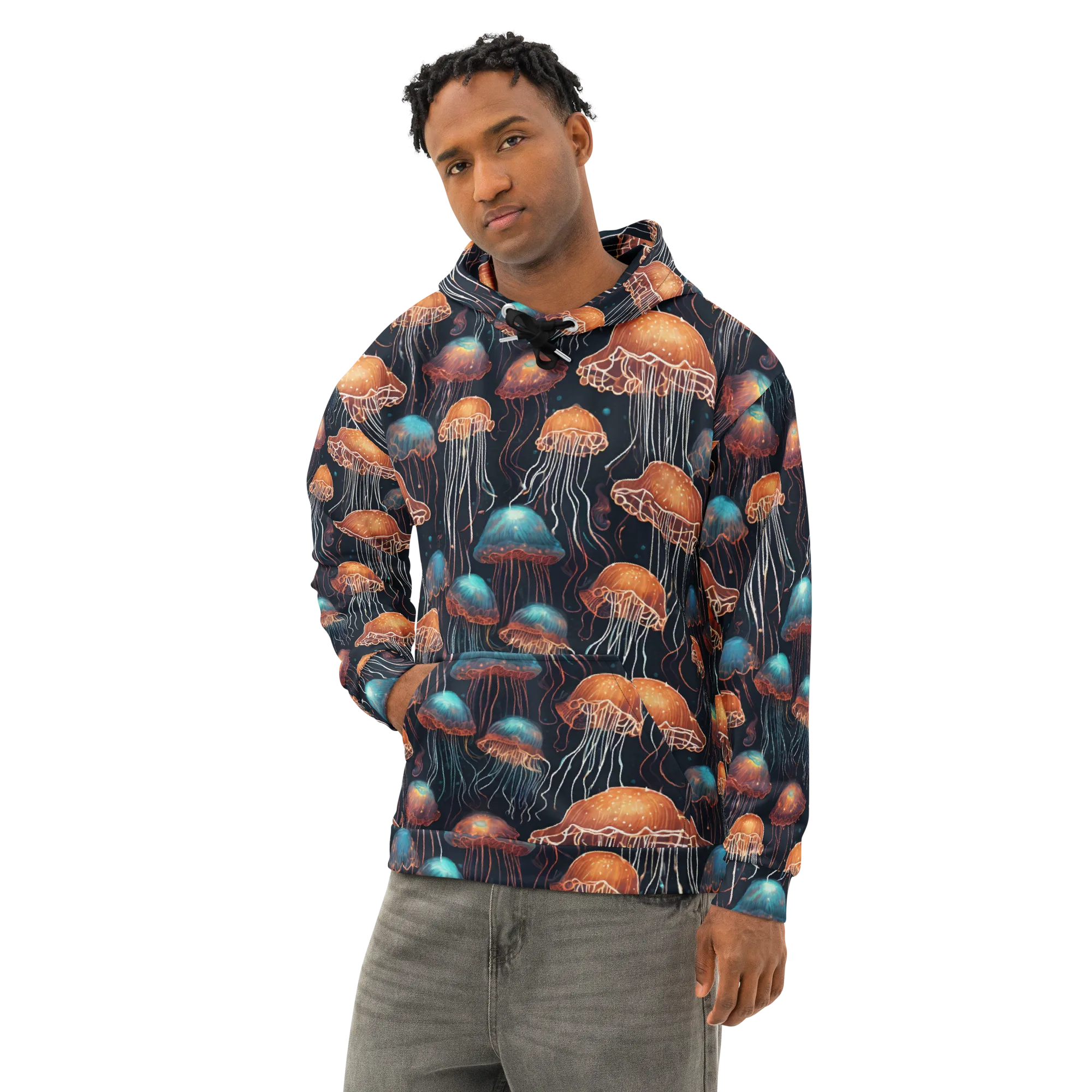 Ocean After Dark on Cotton Hoodie — Left Front
