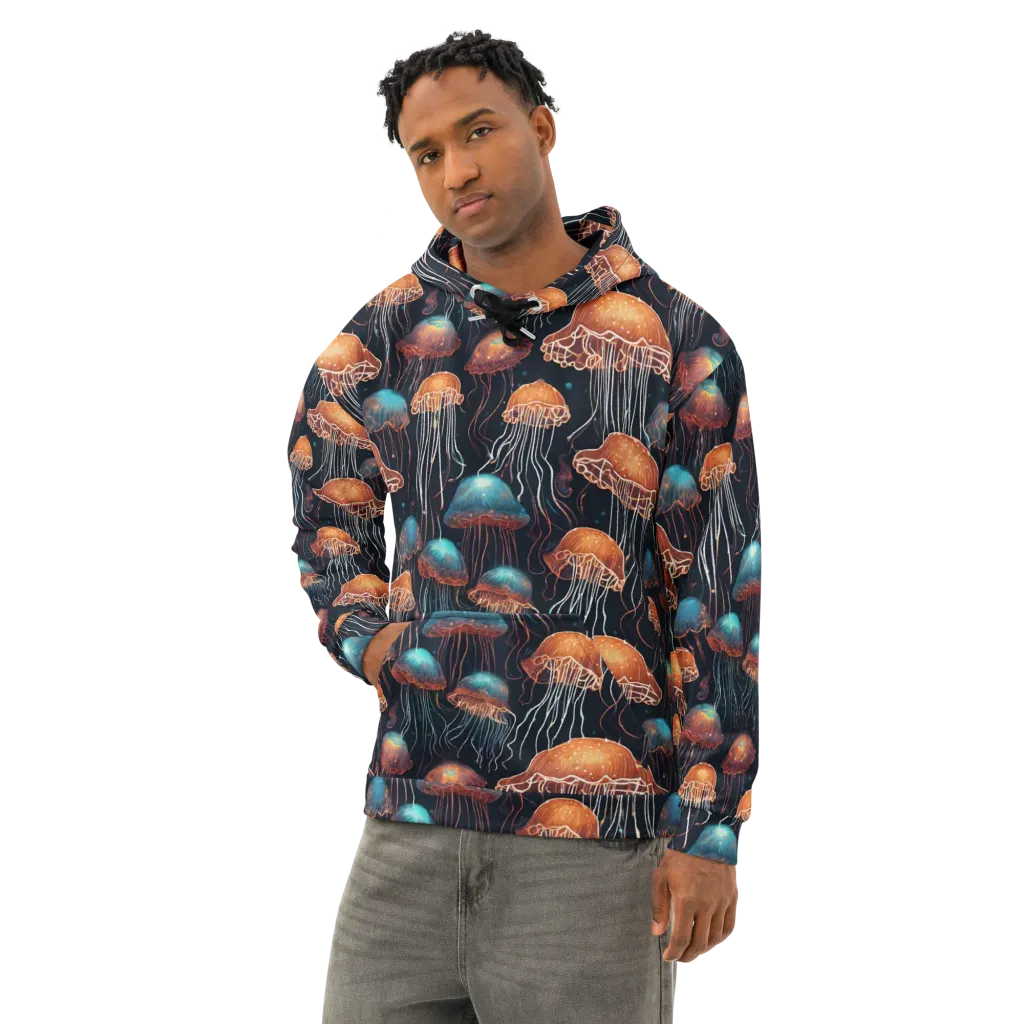 Ocean After Dark on Cotton Hoodie — Left Front