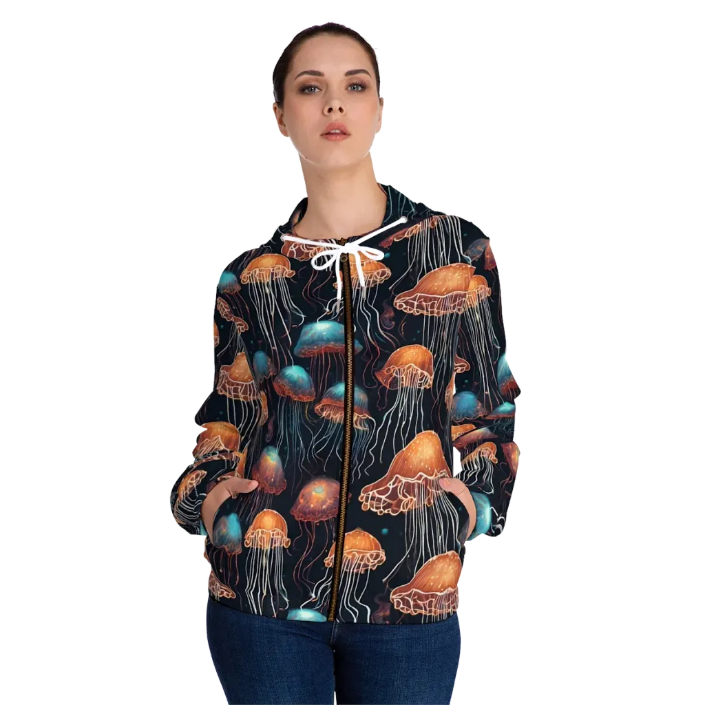 Ocean After Dark on Women's Full-Zip Hoodie — Front On Person