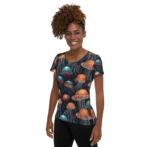Ocean After Dark on a Women's Athletic T-Shirt