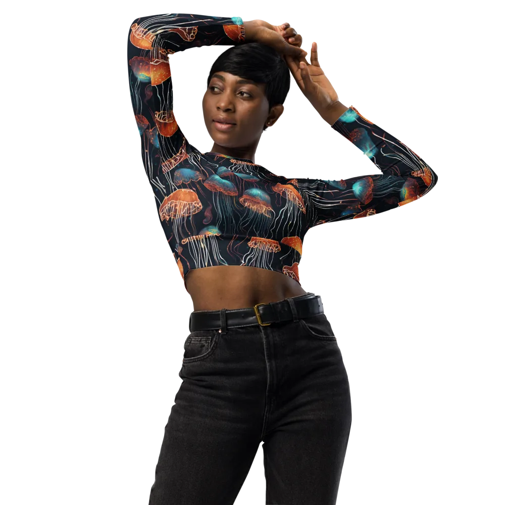 Ocean After Dark on Long Sleeve Crop Top — Front