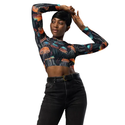 Ocean After Dark on a Long Sleeve Crop Top