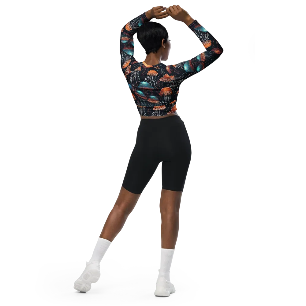 Ocean After Dark on Long Sleeve Crop Top — Back