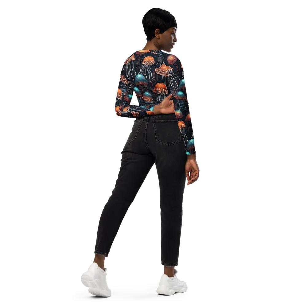 Ocean After Dark on Long Sleeve Crop Top — Right Back