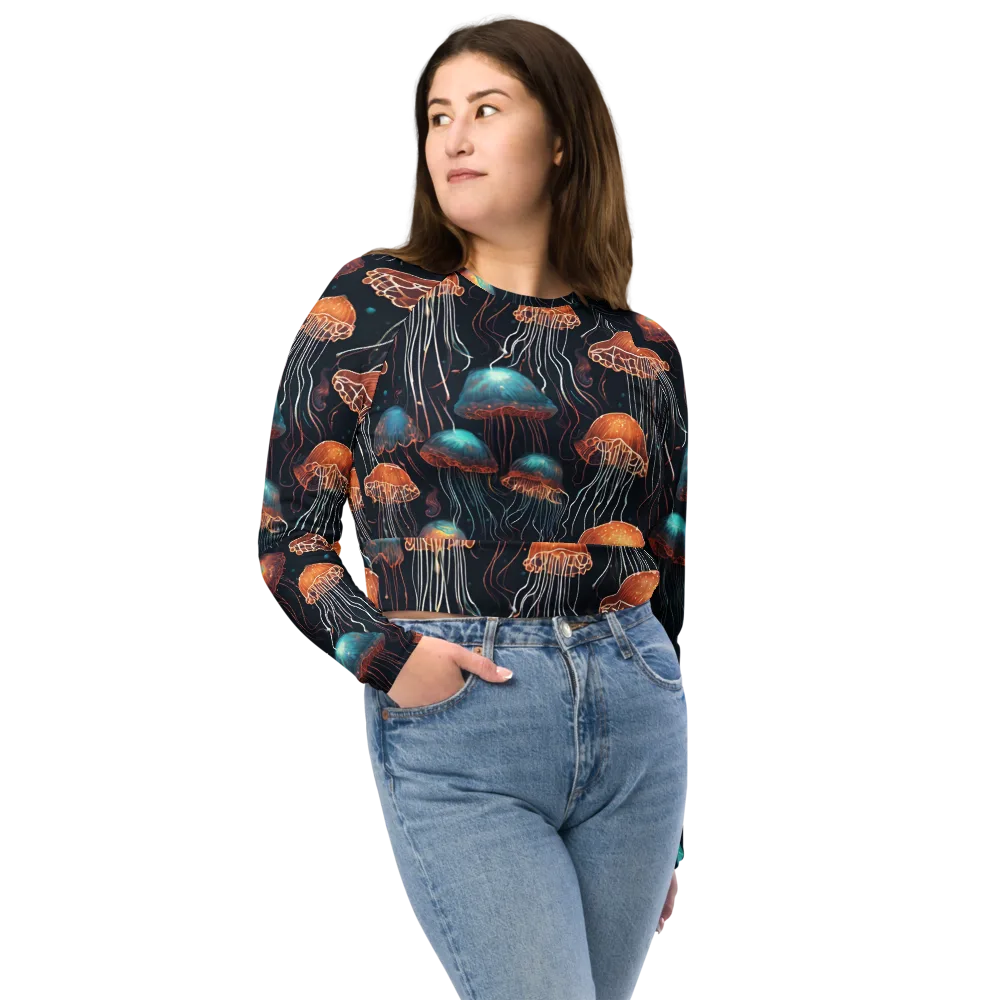 Ocean After Dark on Long Sleeve Crop Top — Front
