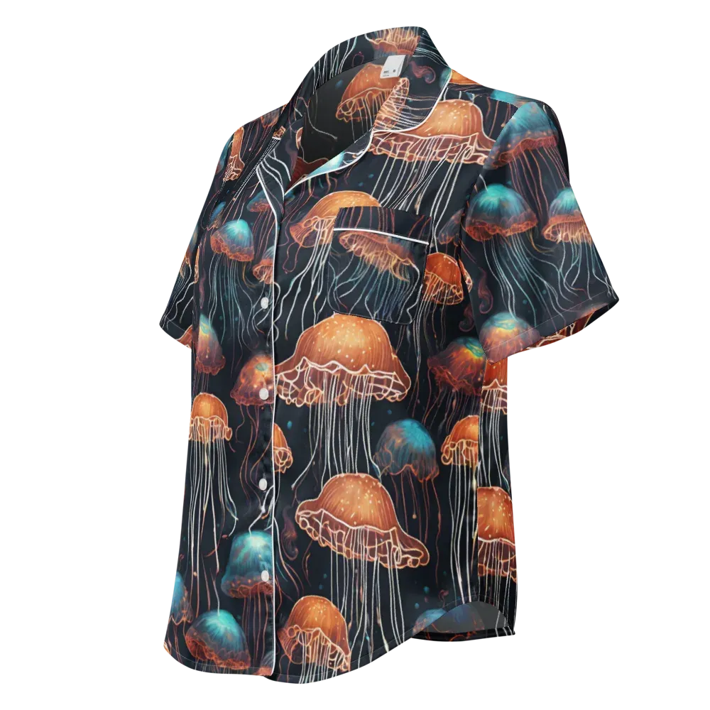 Ocean After Dark on Women's Short Sleeve Pajama Top — Left Front