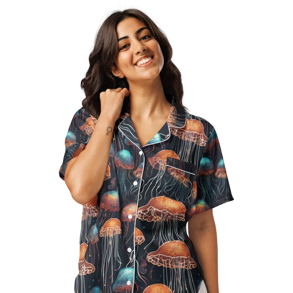 Ocean After Dark on Women's Short Sleeve Pajama Top — Front