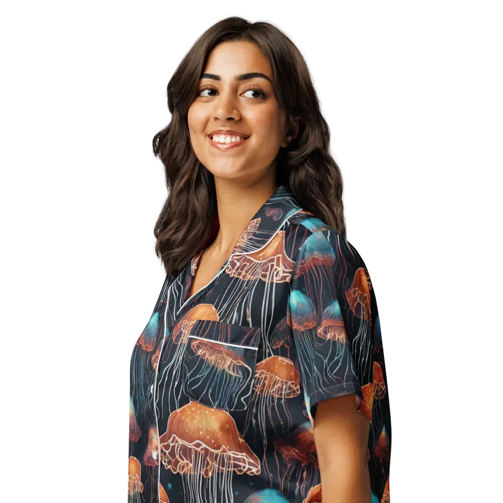 Ocean After Dark on Women's Short Sleeve Pajama Top — Left Front