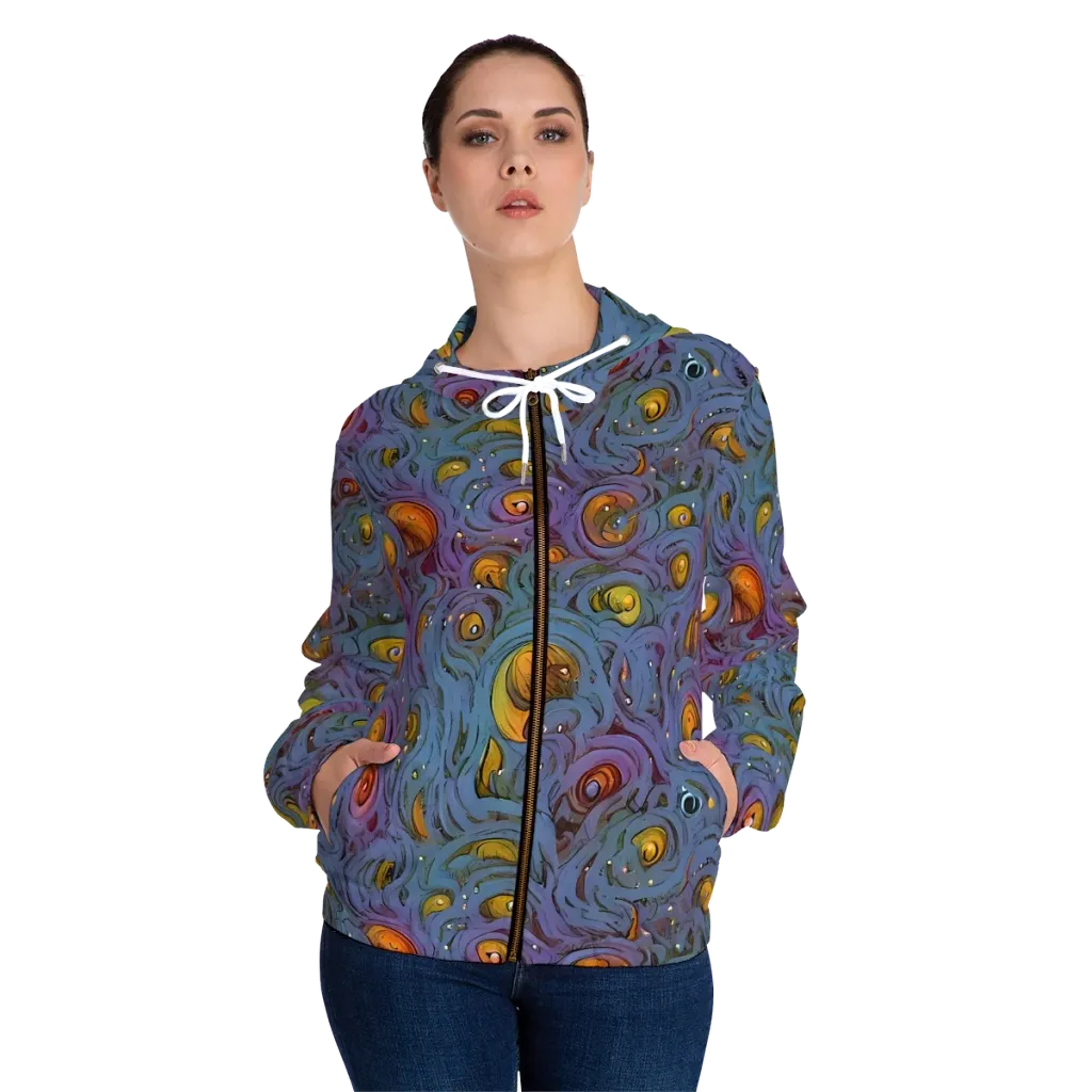 Amber Eye Garden on Women's Full-Zip Hoodie — Front On Person