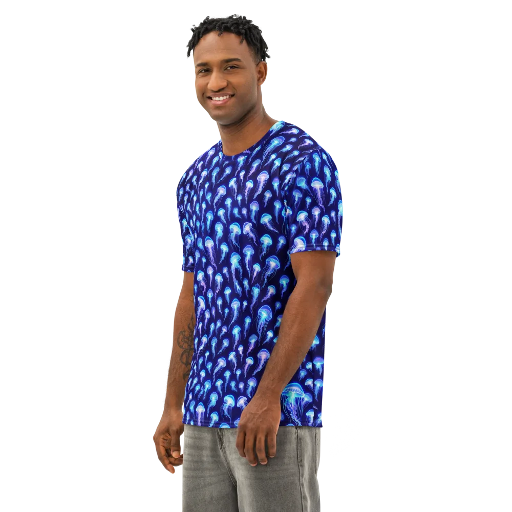 Electric Ocean on Men's Cotton Crew Neck T-Shirt — Left Front