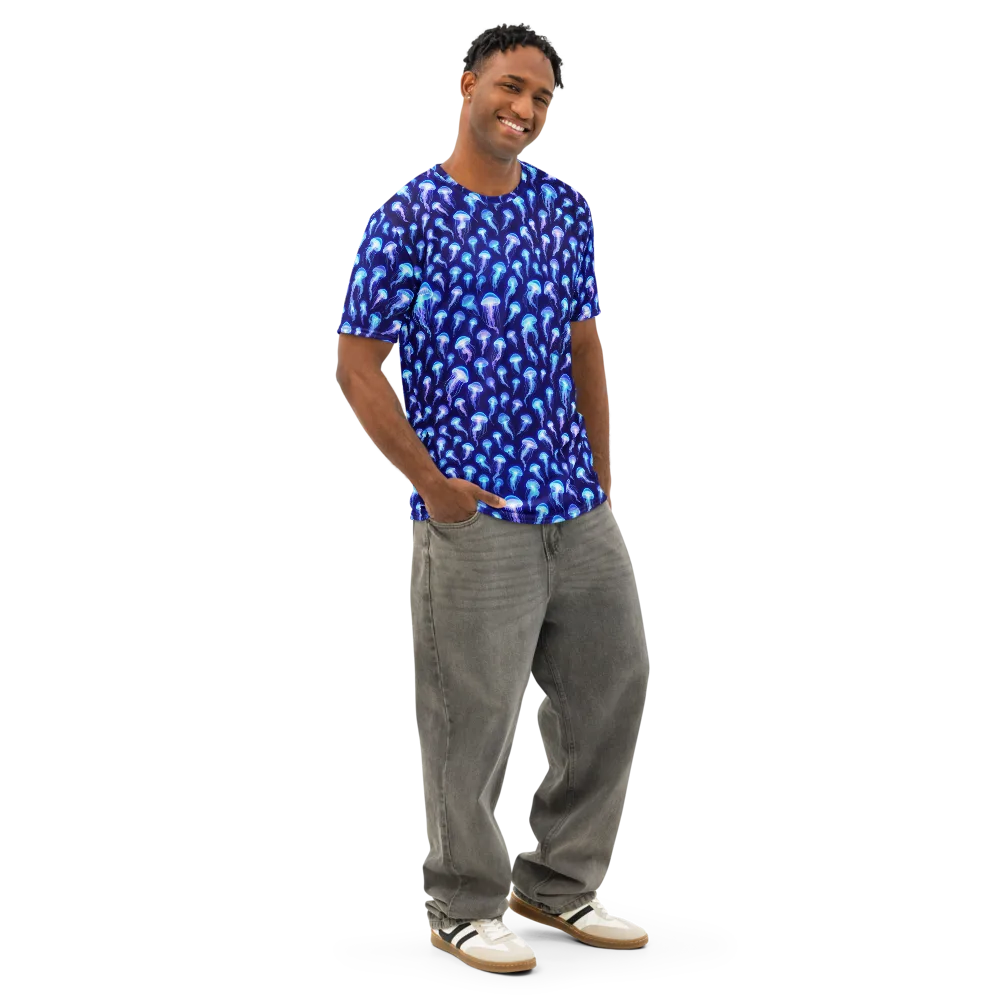 Electric Ocean on Men's Cotton Crew Neck T-Shirt — Right Front