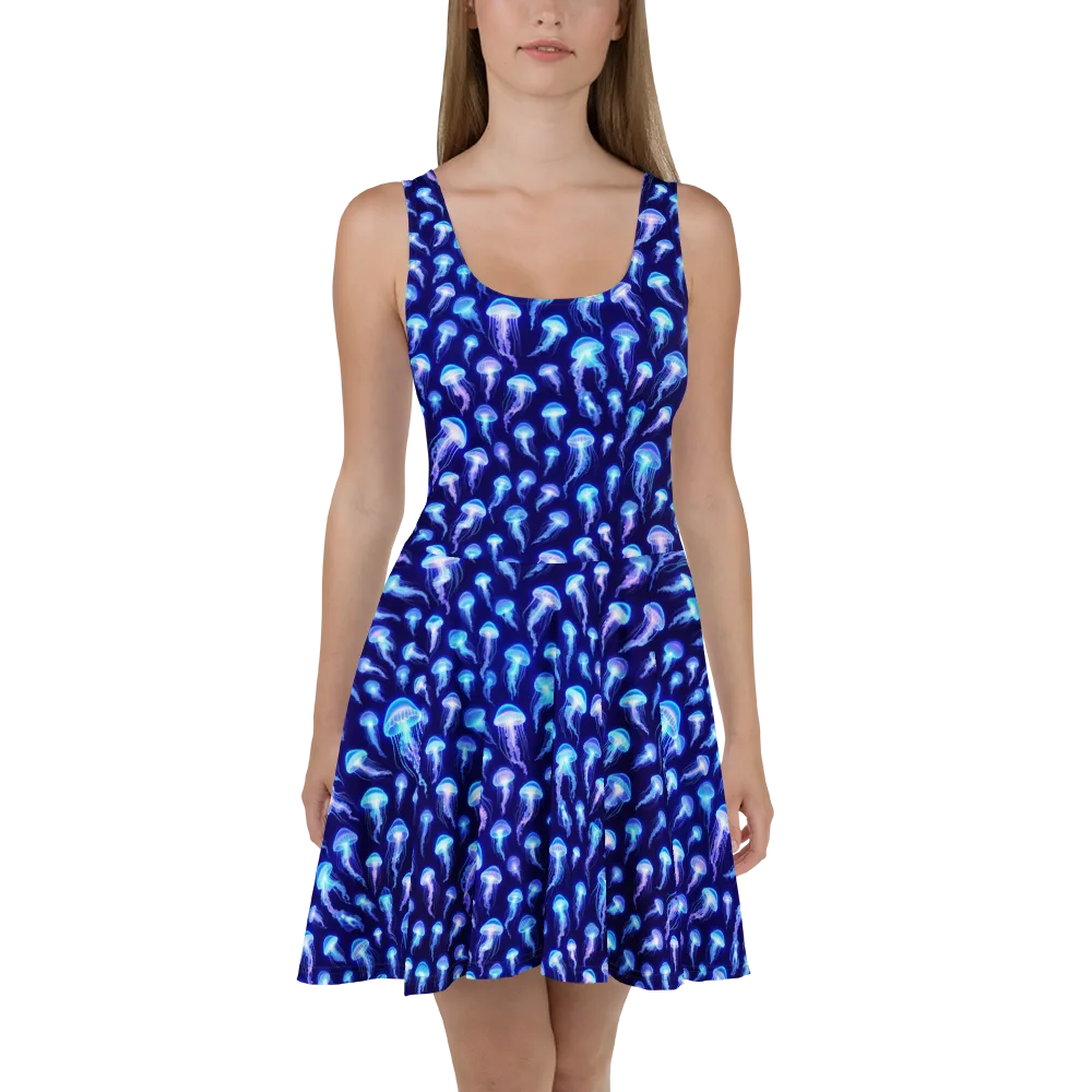Electric Ocean on Skater Dress — Front