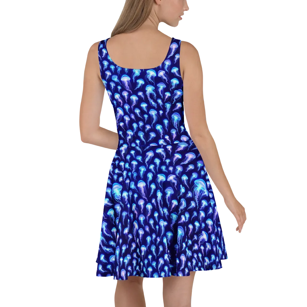 Electric Ocean on Skater Dress — Back