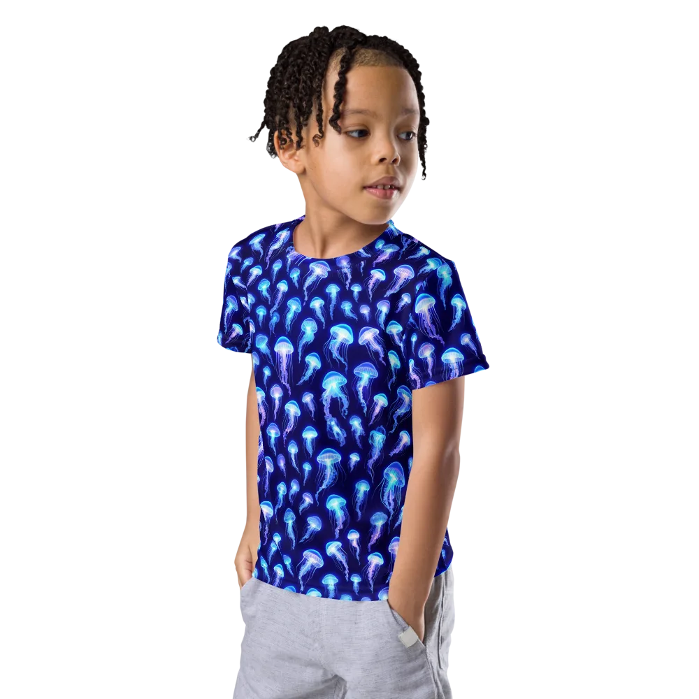 Electric Ocean on Kids Crew Neck T-Shirt — Left Front