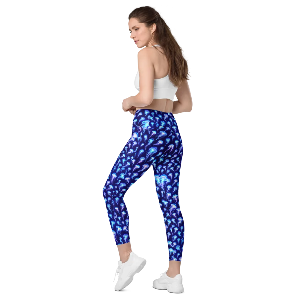 Electric Ocean on Leggings with Pockets — Left Back