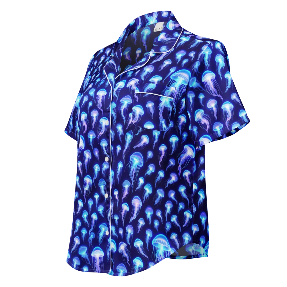 Electric Ocean on Women's Short Sleeve Pajama Top — Left Front