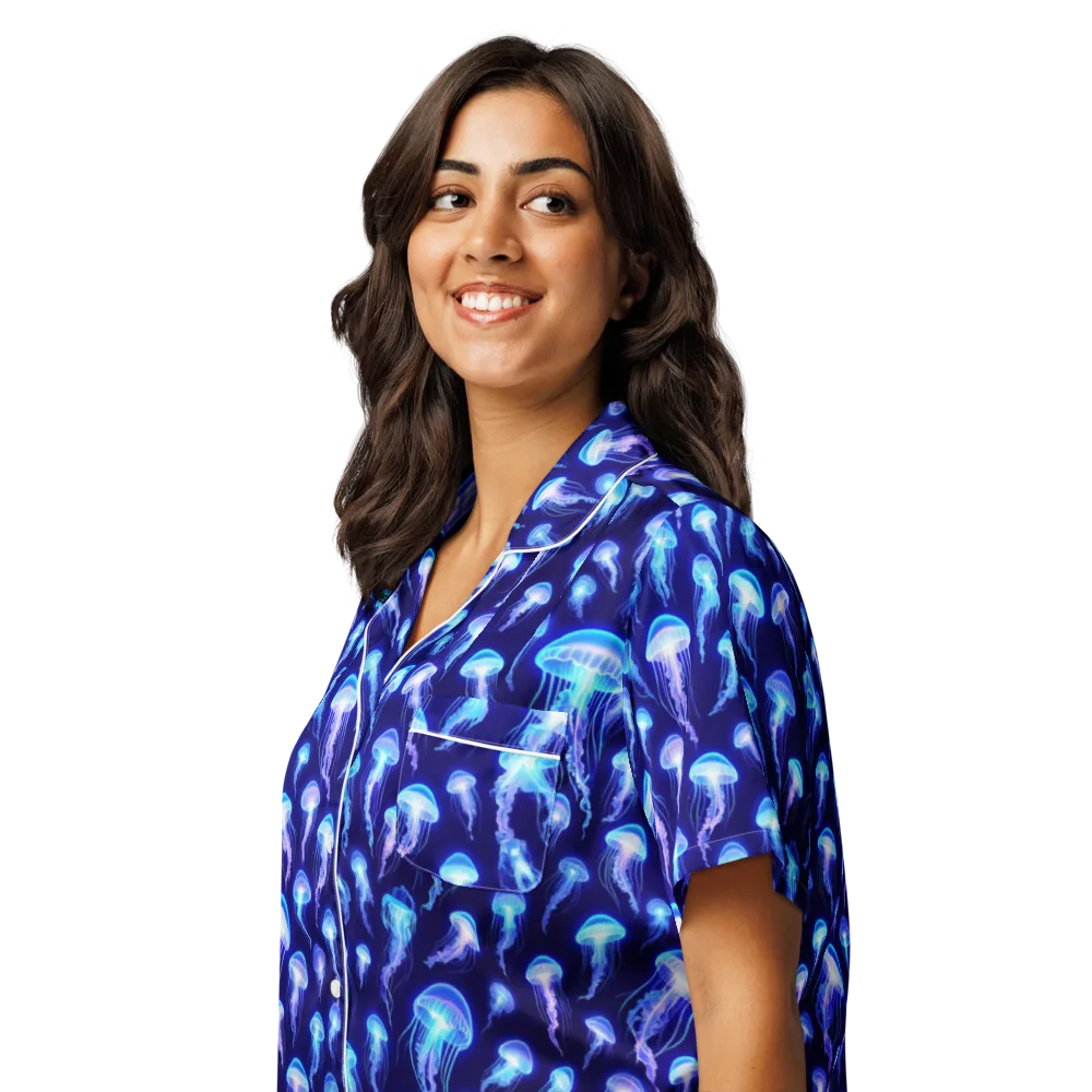 Electric Ocean on Women's Short Sleeve Pajama Top — Left Front