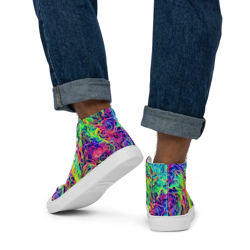 Radiant Whorl on Men's High Top Canvas Shoes — Back