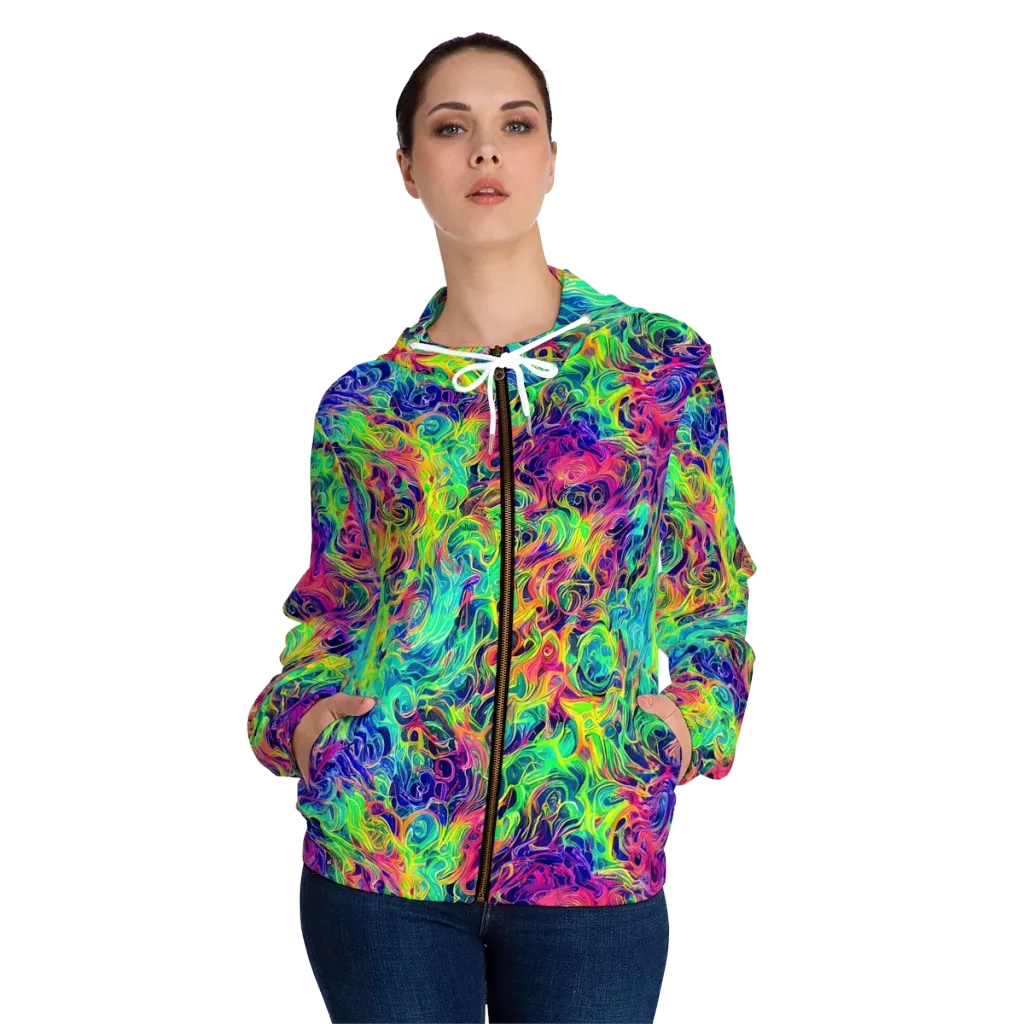 Radiant Whorl on Women's Full-Zip Hoodie — Front On Person
